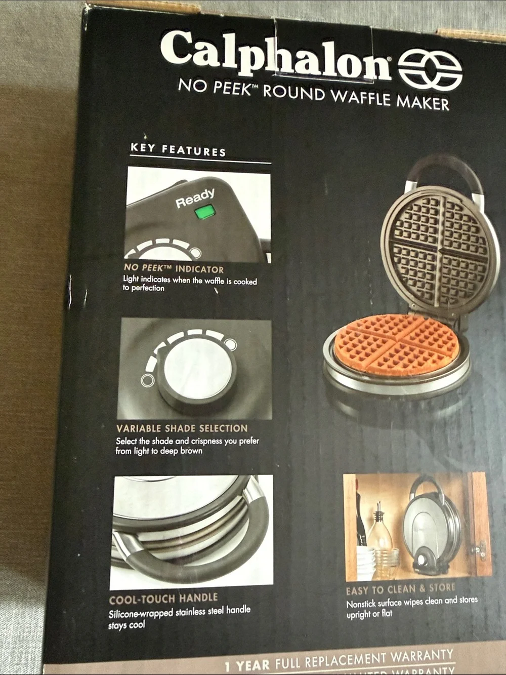 Calphalon Silver and Black No Peek Round Waffle Maker